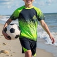 thumbnail image 6 of YDFCWXW Boys 2 Piece Swimsuit Short Sleeve Swim Rash Guard Set Youth Teens UPF 50+ Swimming Shirt with Lined Swim Trunks (Green, 8-9 Years), 6 of 9