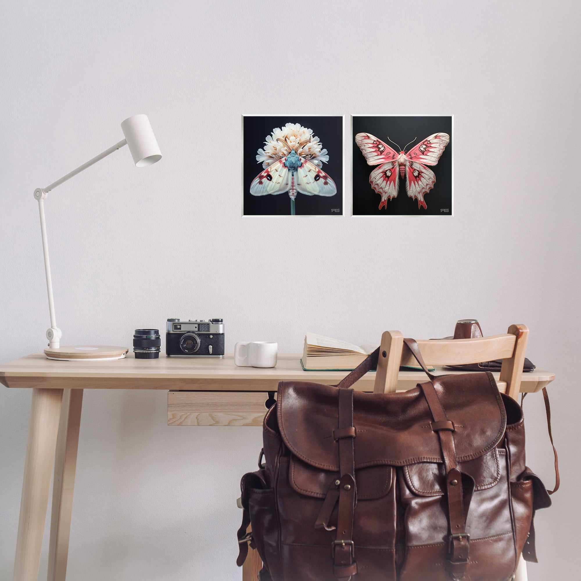 Stupell Industries Detailed Pink Moths Flower Animals Painting Unframed Art Print Wall Art, 12 x 12, Set of 2