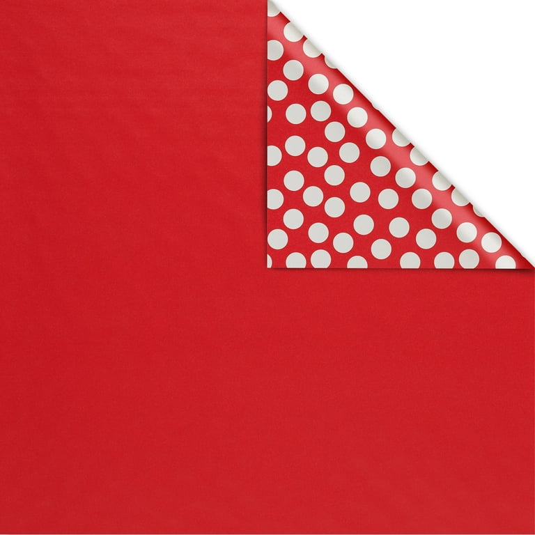 American Greetings Reversible Wrapping Paper Jumbo Roll, Solid Red and White Polka Dots (1 Roll, 175 Sq. ft.)