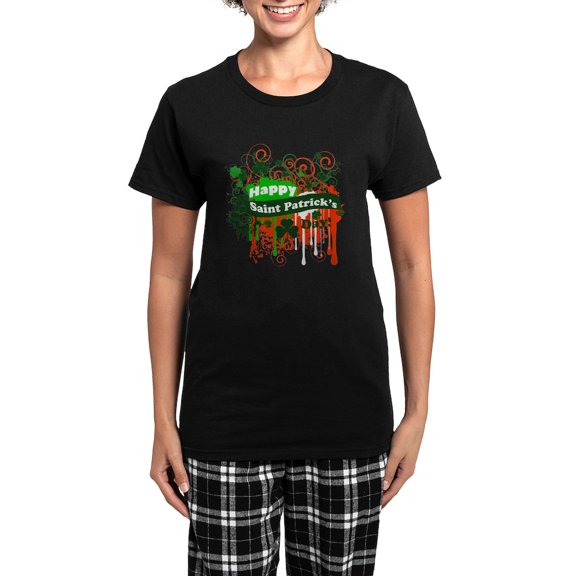 CafePress - Happy Saint Patricks Day Women's Dark Pajamas - Women's Short Sleeve Print T-Shirt and Pants Dark Cotton Pajama Set