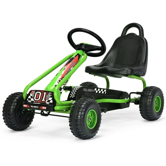 Gymax Kids Pedal Go Kart 4 Wheel Ride On Toys w/ Adjustable Seat & Handbrake Green