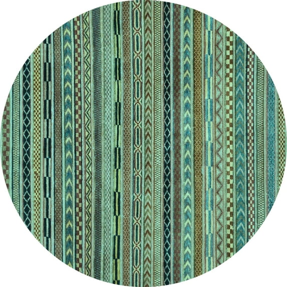 Ahgly Company Indoor Round Oriental Light Blue Modern Area Rugs, 3' Round