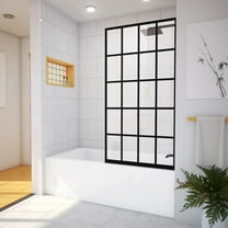 French Linea Toulon 30 in. W x 58 in. H Frameless Single Panel Tub Screen in Matte Black