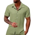 thumbnail image 3 of BLTIBY Mens 2 Pieces Outfits Texture Short Sleeve Button down Lapel Shirts and Drawstring Shorts Beach Sets with Pockets Mint Green S, 3 of 4