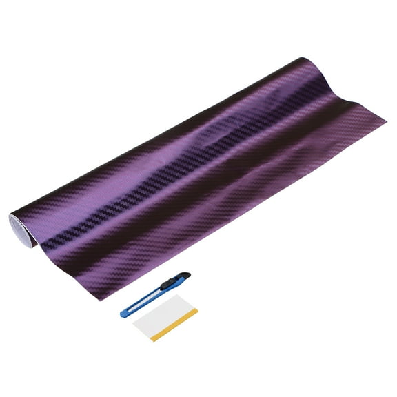 1 Set Carbon Fiber Vinyl Wrap 11.81" x 2ft Self-Adhesive Car Sticker Waterproof Wrap Roll for DIY Decor Automotive Exterior Interior Protection with Scraper Tool, Purple Blue