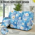 thumbnail image 2 of COEQINE Recliner Sofa Cover Polyester 3 Seater Reclining Chair Protector 8 Pieces Stretch Recliner Chair Cover Dog Couch Slipcover for Living Room, Daisy Boho Floral Tie-dye Blue, 2 of 8