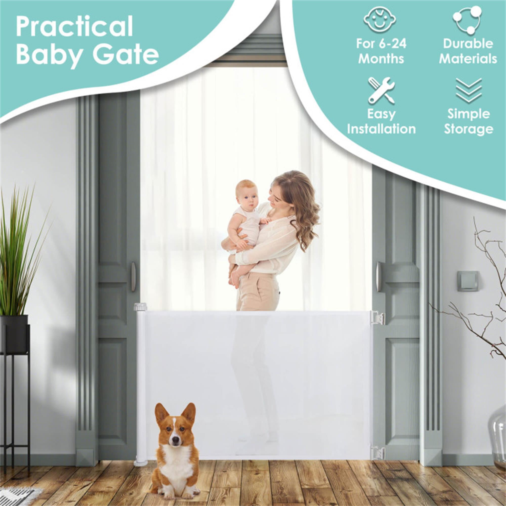 Pefilos Extends up to 55" Wide Mesh Dog Gate for The House, Retractable Baby Gates for Stairs, 34" Tall Child Gates for Doorways, Pet Door Indoor, White Pefilos Extends up to 55" Wide Mesh Dog Gate for The House, Retractable Baby Gates for Stairs, 34" Tall Child Gates for Doorways, Pet Door Indoor, White