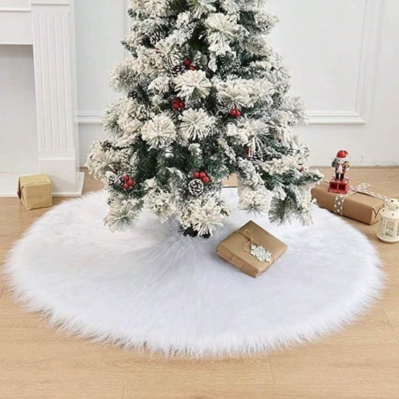 80 Inch Christmas Tree Skirt Extra Large Thick Faux Fur White Plush Veet for Merry Christmas Party Decor