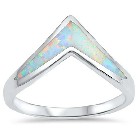 CHOOSE YOUR COLOR White Simulated Opal Chevron Pointed Thumb Ring .925 Sterling Silver Band CZ Female Size 11
