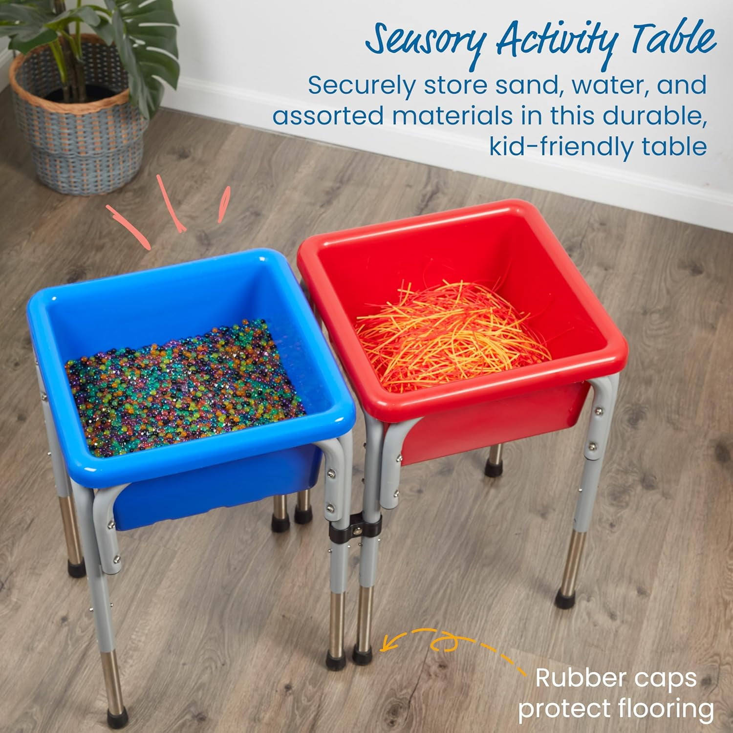 Neatifyes 2-Station Sand and Water Adjustable Play Table, Sensory Bins, Blue/Red