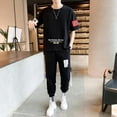thumbnail image 2 of Conjunto de camiseta y pantalones cargo elásticos ajustados para hombre de Kpop, top elegante y gris, ropa informal de algodón estilo coreano, holgada y de nailon, 2 of 5