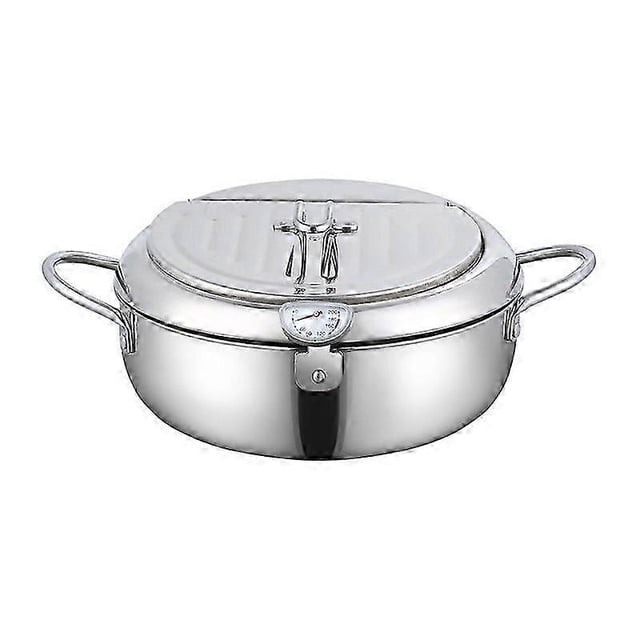 Deeps Fryer Pot Tempura Frying Pot With Lid 304 Stainless Steel With Temperature Control And Oil Drip Drainer Rack For Kitchen French Fries