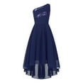 thumbnail image 4 of TiaoBug Kids Flower Girl One Shoulder Party Gown Sequins High-Low Hem Dress for Wedding Birthday Navy Blue 16, 4 of 7