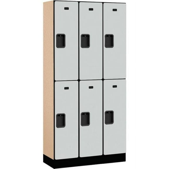 Assembled Double Tier 6 Door Designer Wood Locker, Gray - 12 x 15 x 36 in.