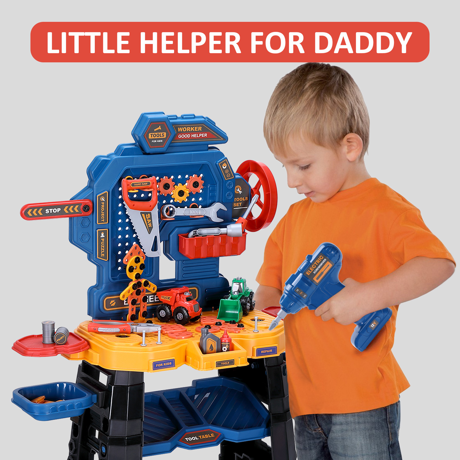 Toddler Workbench Playset and Tool Set, Pretend Play Kids Tool Bench