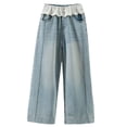thumbnail image 2 of Pants for Girls Lace Trim Straight Leg Wide Leg Loose Fit Denim Jeans Teenage Bottoms, 2 of 8