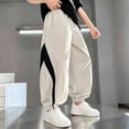 thumbnail image 3 of FRSASU Girl's Baggy Wide Leg Pants Elastic Waist Workout Track Color Block Parachute Pants with Pockets Khaki-C, 3 of 6