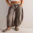 thumbnail image 2 of QJUHUNG Women  Loose Jeans Solid Color Mid-Rise Barrel Denim Pants, 2 of 6