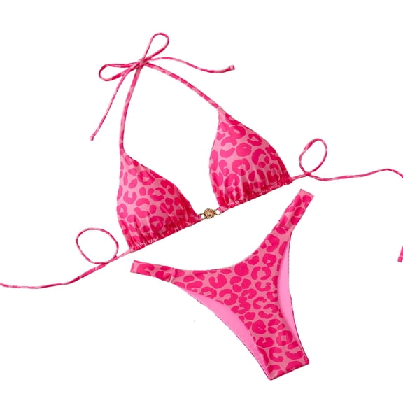 Glisme Pink Bikini Sets For Women Polka Triangle Bikini Two Piece Swimsuit For High Waisted Beachwear For Beach Play