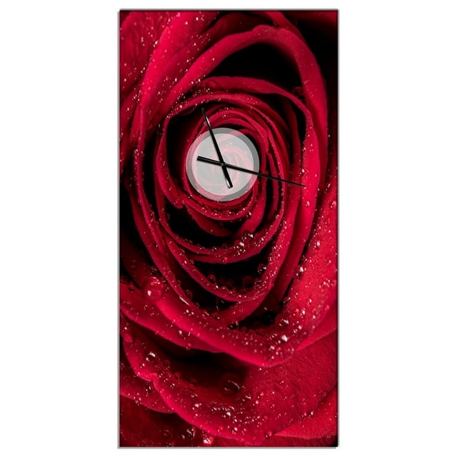 DesignArt Red Rose Petals with Rain Droplets Large Wall Clock