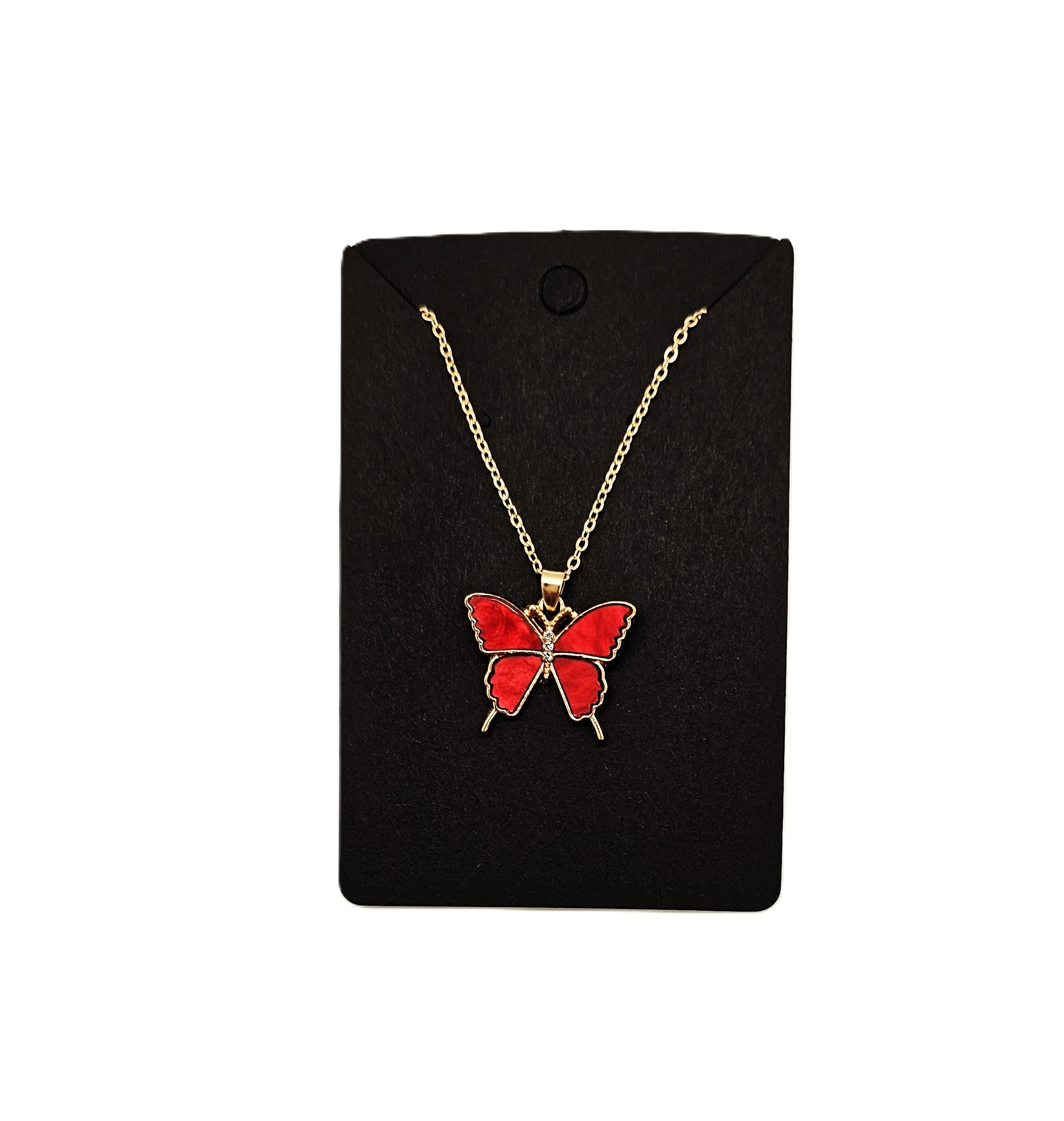 Omodo Red Enamel Butterfly Pedant, Necklace, Gold Tone