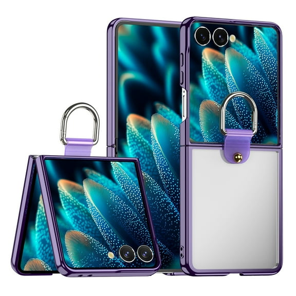ELEHOLD For Samsung Galaxy Z Flip 7 Protective Case Cover with Built-in Grip Ring, Ultra Slim Hard PC Shockproof Clear Case For Samsung Galaxy Z Flip 7 , Purple