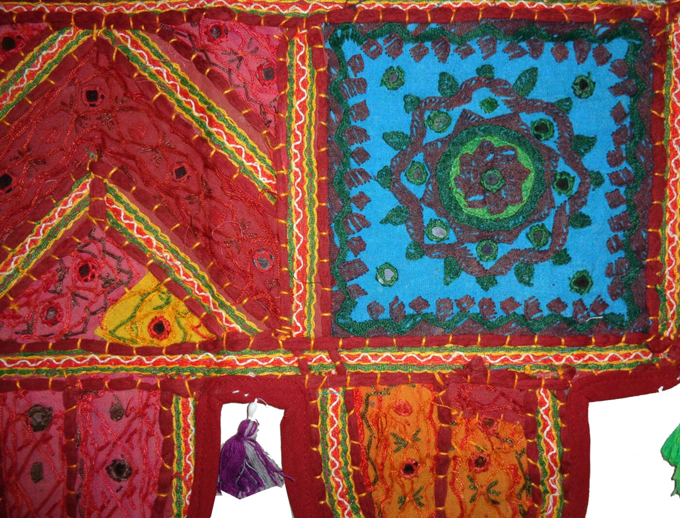 Boho Window Door Toran Valance – Beaded & Mirrored Gate Topper Tapestry with Kantha Embroidery for Wedding or Home Décor