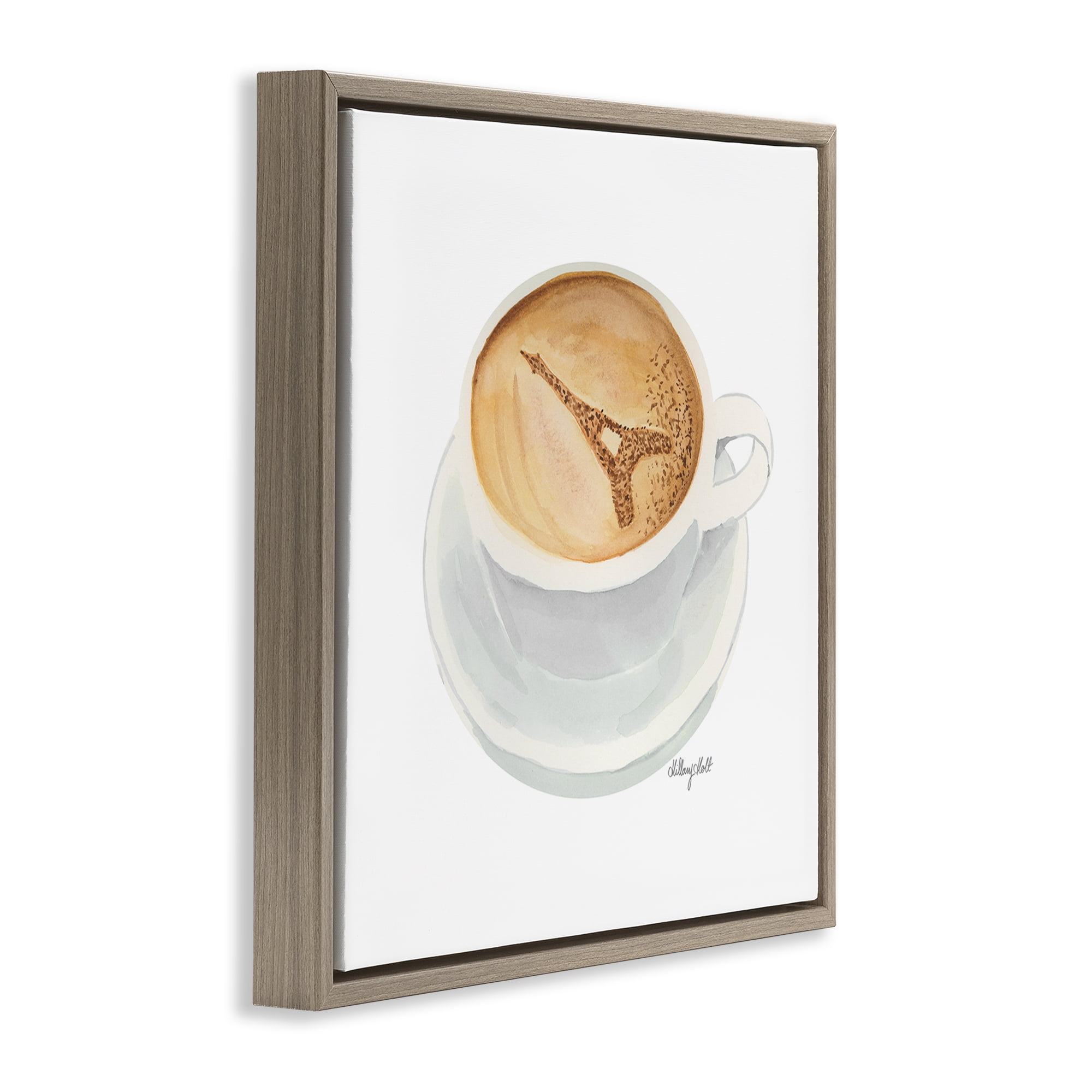 Stupell Industries Eiffel Tower Latte Brown Framed Floater Canvas Wall Art, design by Hillary Holt
