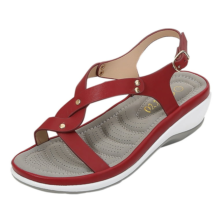 Pimfylm Chinese Slippers Womens Easy Closure Open Toed Sandals for Seniors Indoor Red 9