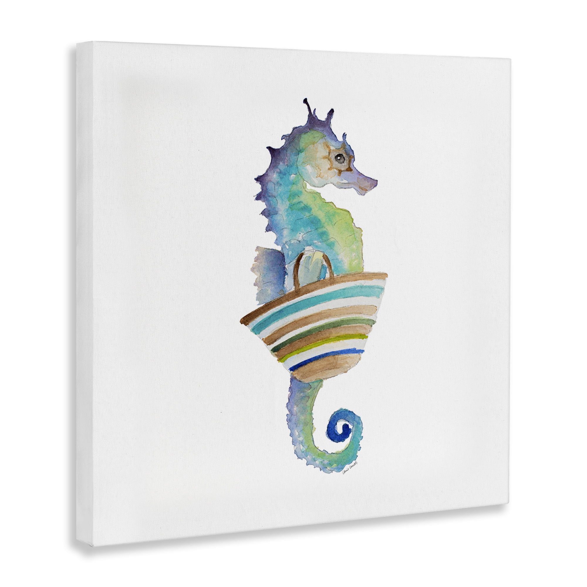 Stupell Industries Summer Ready Seahorse Novelty Painting Gallery Wrapped Canvas Art Print Wall Art, 24 x 24