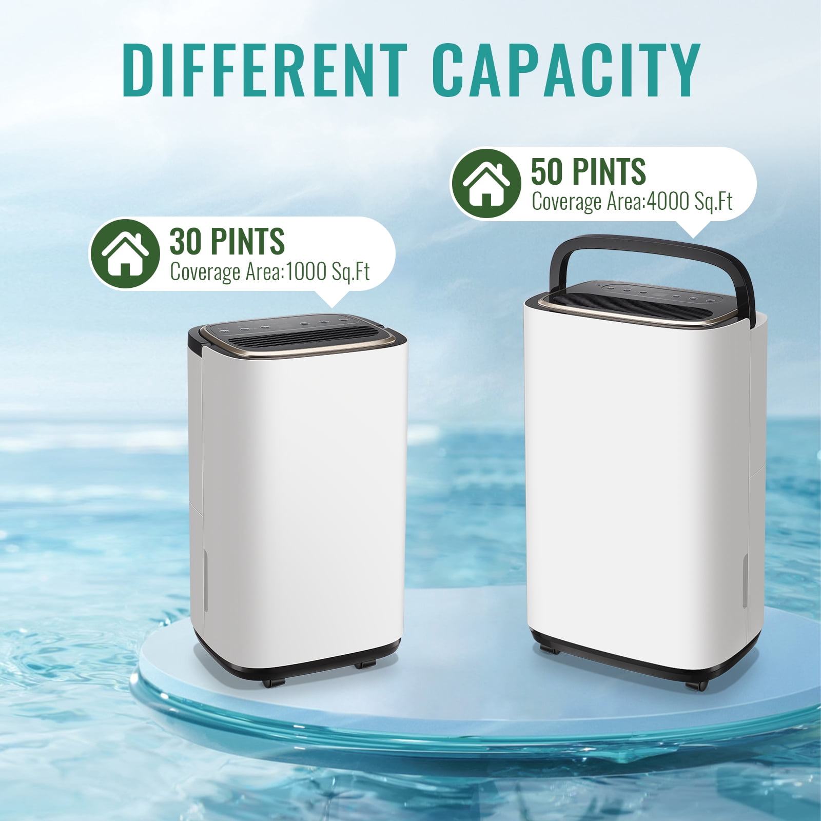 30 Pints Portable Home Dehumidifier for 2500 Sq.ft  for Basement with Drain Hose, 8inch Wide, White, New