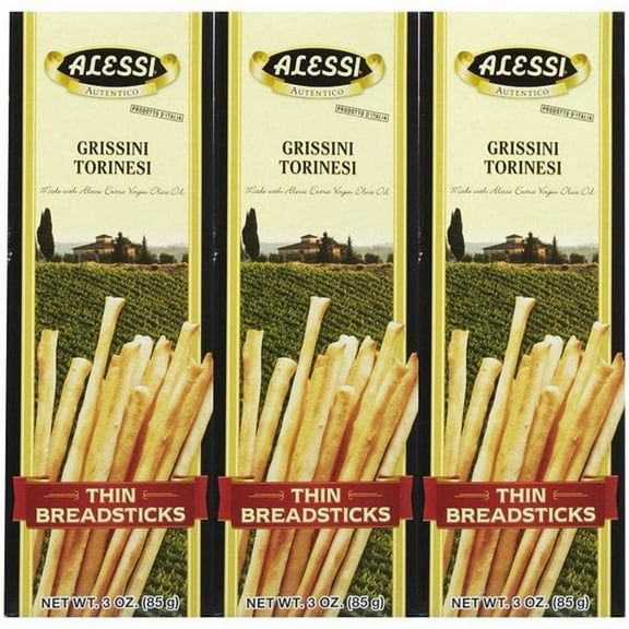 Alessi Autentico - Italian Crispy Breadsticks, Low Fat Made With Extra Virgin Olive Oil, 3-4.4Oz (Thin, 3 Pack)