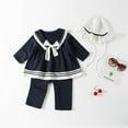 thumbnail image 2 of Baby Girl Marine Sailor Long Sleeves Costume Romper Onesie With Hat 2 Pcs Set (Navy Blue, 6-12 Months), 2 of 5