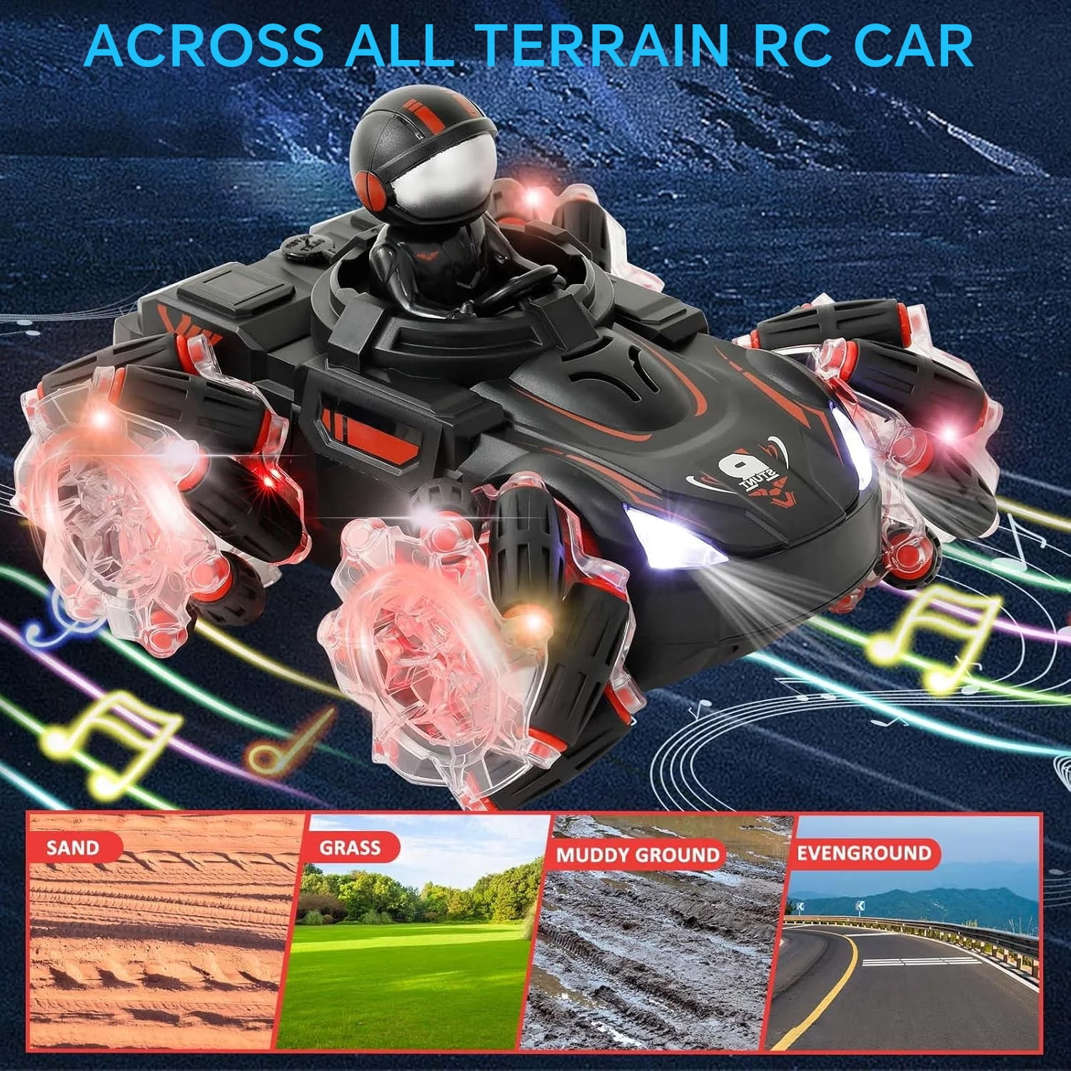 Lvelia Remote Control Cars,2.4Ghz RC Stunt Cars with Light Projection & Spray, 4WD off Road Drift Toys for Age 8-12 Kids Boys Birthday Gift
