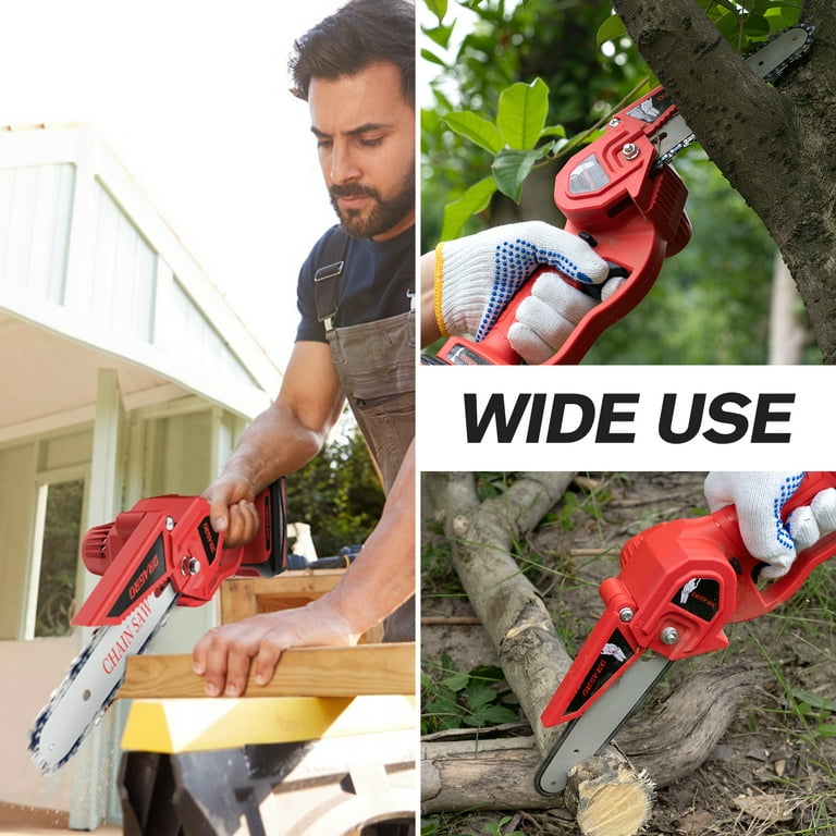 Dragro Mini Chainsaw 6 Inch Cordless Electric Handheld 21V Hand with Rechargeable Battery Powered for Cutting Wood and Branch Two Chains One Battery