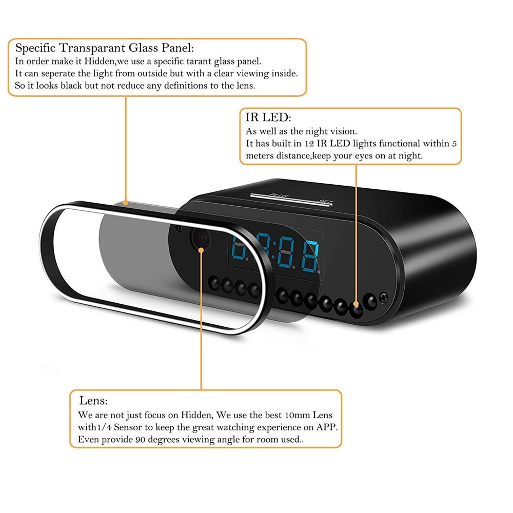 Camera Clock 1080P Full HD WiFi Cam with Night Vision 120° View Motion Detection Remote Live View on Phone, for Home Security & Indoor Monitoring