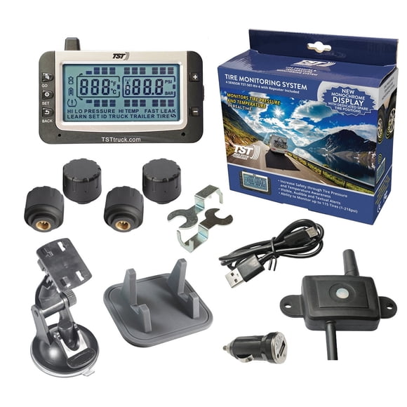 Truck System Technology Tire Pressure Monitoring System - TPMS TST-507-RV-4 507 Series; 4 Cap Sensors; 3-1/2 Inch TST Wide Screen Monochromatic Display; With Audio And Visual Alerts