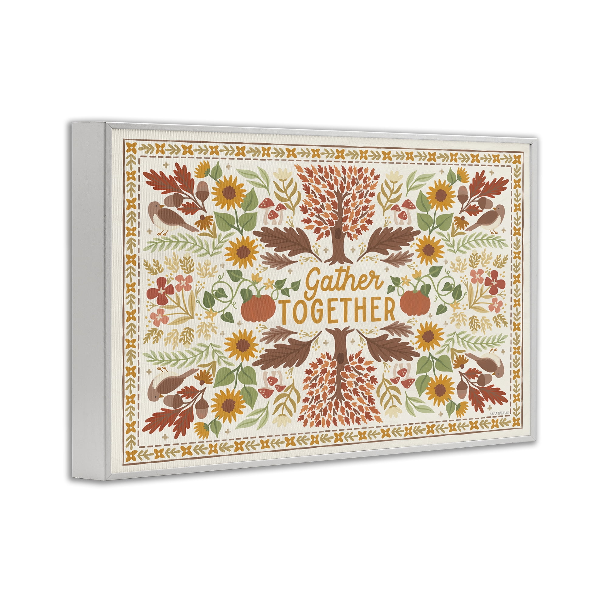 Stupell Industries Gather Together Pattern Landscape Painting White Framed Art Prints Wall Art, 24 x 16