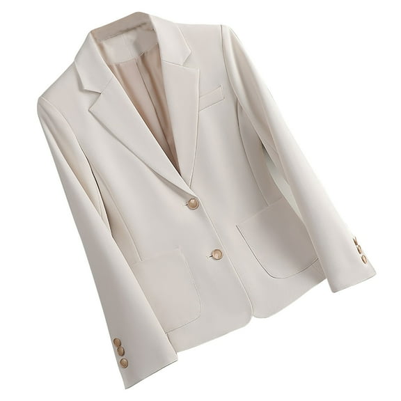 Uootdi Women's Single Breasted Blazer Lapel Collar Long Sleeve Office Work Suit Jacket Formal Business Outwear Tailored Button Coat Beige Women Top