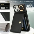 thumbnail image 6 of Allytechgroup iPhone 13 Wallet Case, Ring Holder Stand Cards Slots Shockproof Retro Flip Back Cover Phone Case for Apple iPhone 13, Black, 6 of 7