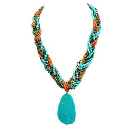 Turquoise Bead Necklace Jewelry - C Jewelry Gold-Multicolor Turquoise And Coral Mixed Bead Chain Necklace