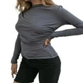 thumbnail image 1 of PENGXIANG Women‘s Asymmetrical Ruched Tops Long Sleeve Solid Color T-Shirts, 1 of 5
