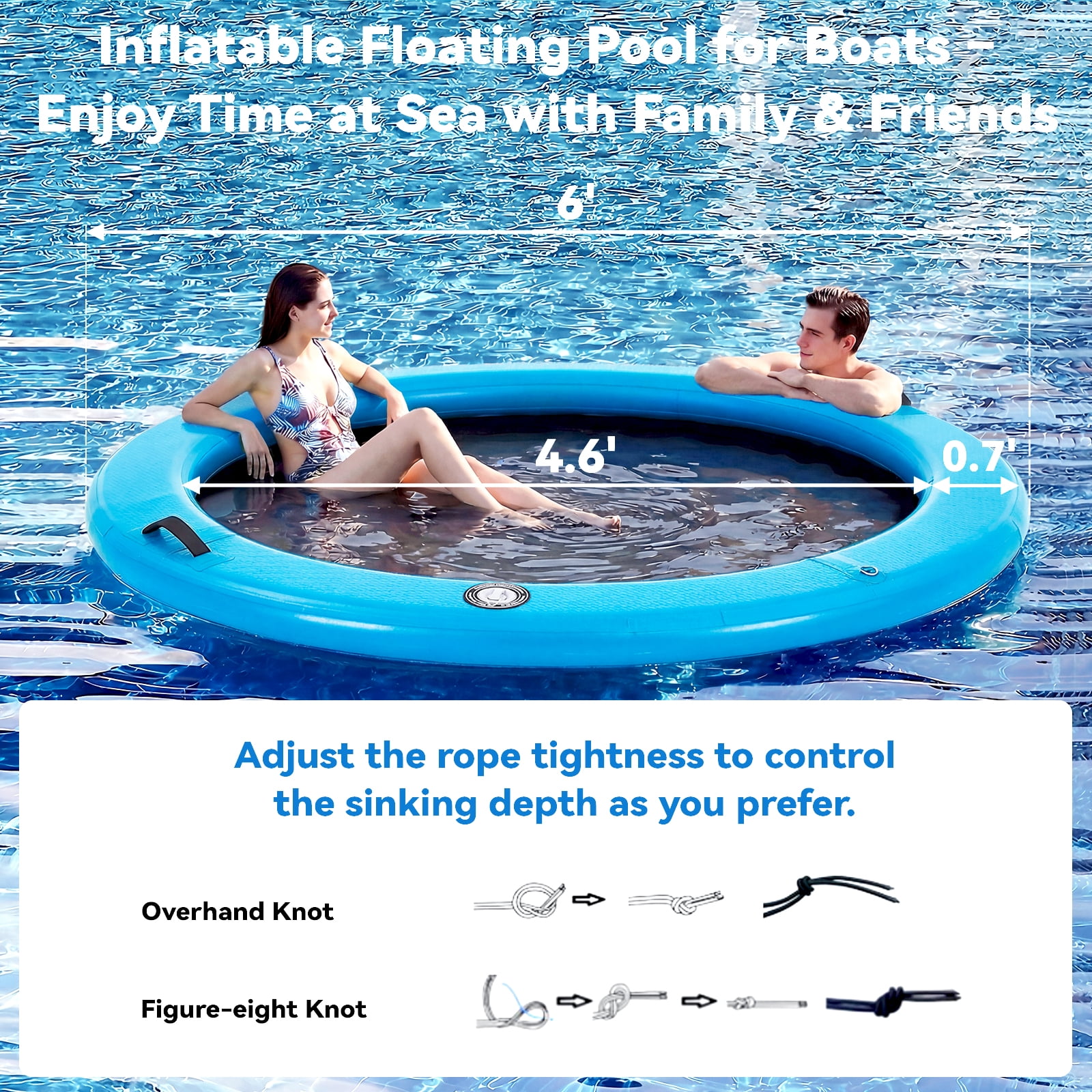 Danrelax 6FT Sunchill Round Inflatable Float Ring for Adults, Heavy Duty Hammock Pool Lounger with Pump, for Lake, Ocean & Pool