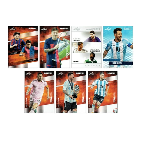 Lionel Messi Superfan 7-Card Lot Leaf HYPE! & Vaunted Argentina Soccer Superstar