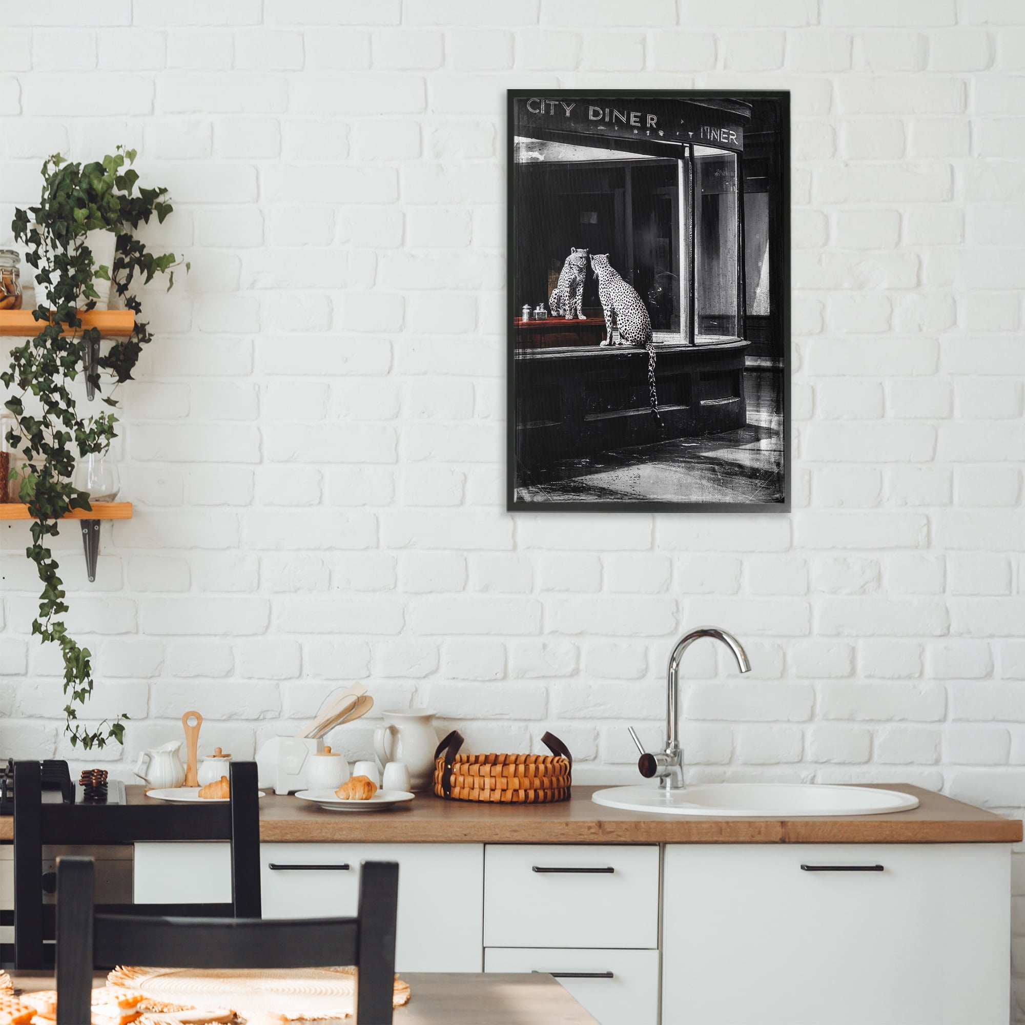 Stupell Industries Diner Noir Leopard Reflection Black Framed Giclee Art, design by Annabelle Hall