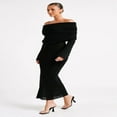 thumbnail image 4 of LYMAYTER S-L Women Off Shoulder Maxi Dress Long Sleeve Knit Bodycon Ruched Mesh Vacation Party Dresses, 4 of 9