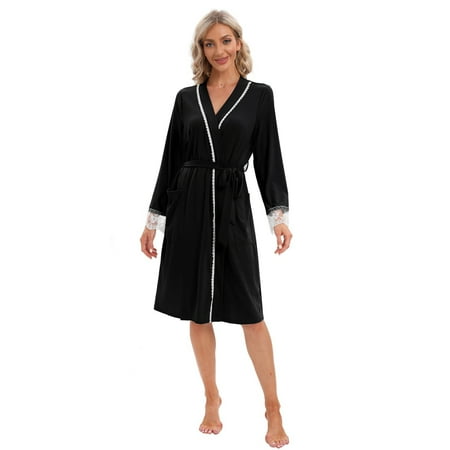 

Women Kimono Robes Long Bathrobe Lightweight Soft Comfortable Sleepwear V-neck Casual Ladies Loungewear S-XXL
