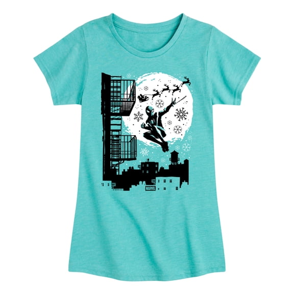 Spider-Man - Miles Santa Sky Scene Girls' Fitted Short Sleeve Graphic T-Shirt