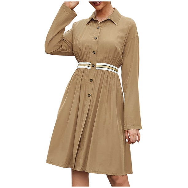 Vestido casual suelto con cuello de solapa y cintura de un solo pecho para mujer Fridja yut7010