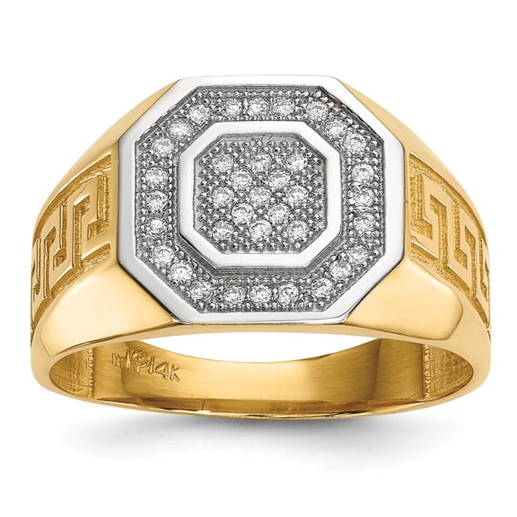 14K Two-Tone Gold Ring Band Men's White Open Back Flat Patterned Cubic Zirconia CZ Clear